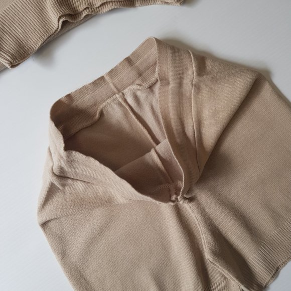 Beige Knit Short And Tee Set Soft Stretch Shorts And T-shirt Coordinates - Picture 6 of 15